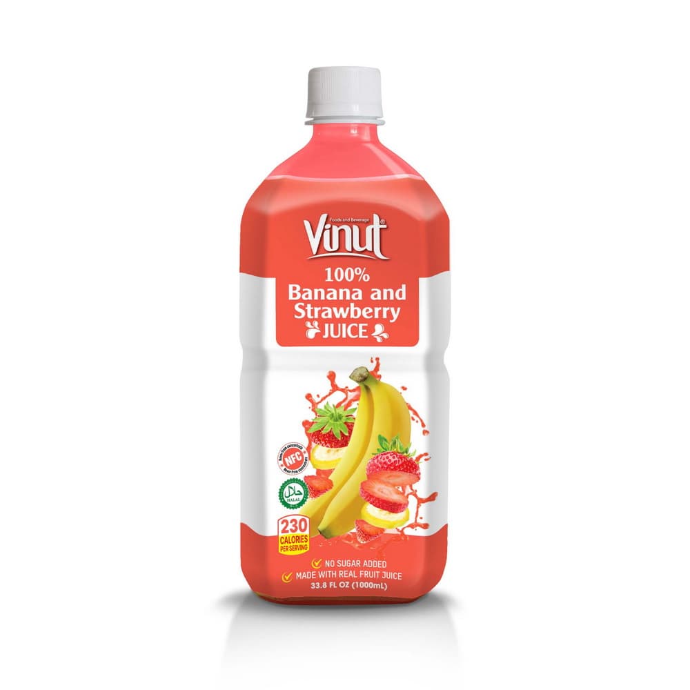 VINUT 100% Bananen- en Aardbeiensap, NFC, Zonder Toegevoegde Suiker, PET Fles, 33.8 fl oz (1000 mL)
