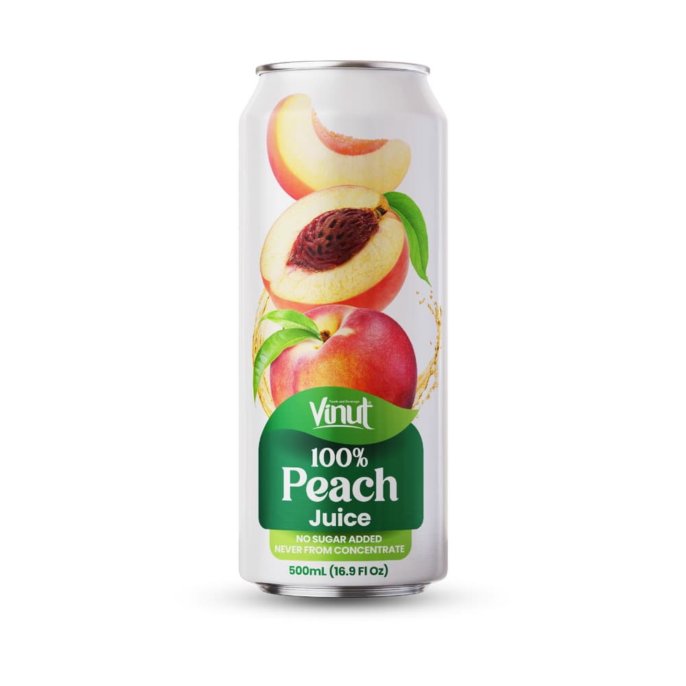 Vinut 100% Peach Juice, No Sugar Added, Never From Concentrate, Slim Can, 16.9 fl oz 500 mL