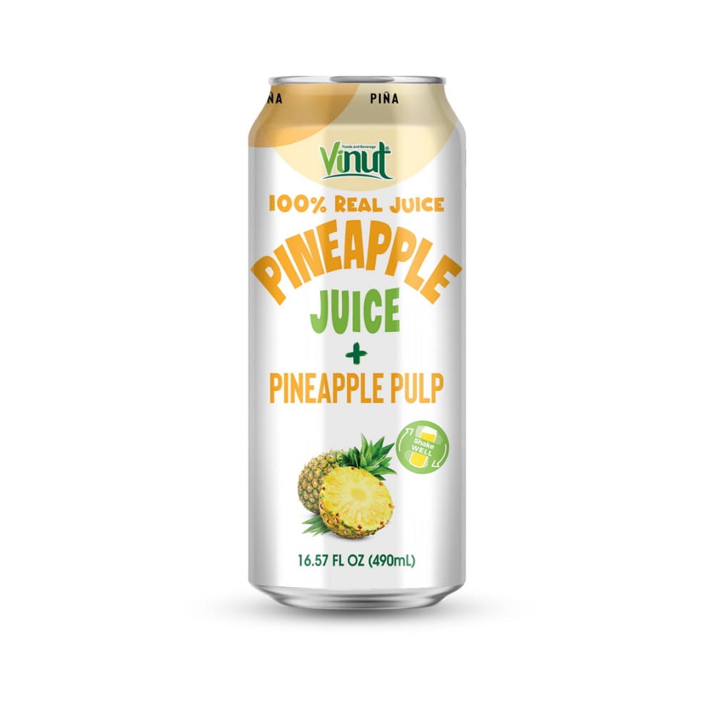 VINUT 100% Echt Ananassap met Ananaspulp, Slim Can, 16.57 fl oz 490 mL