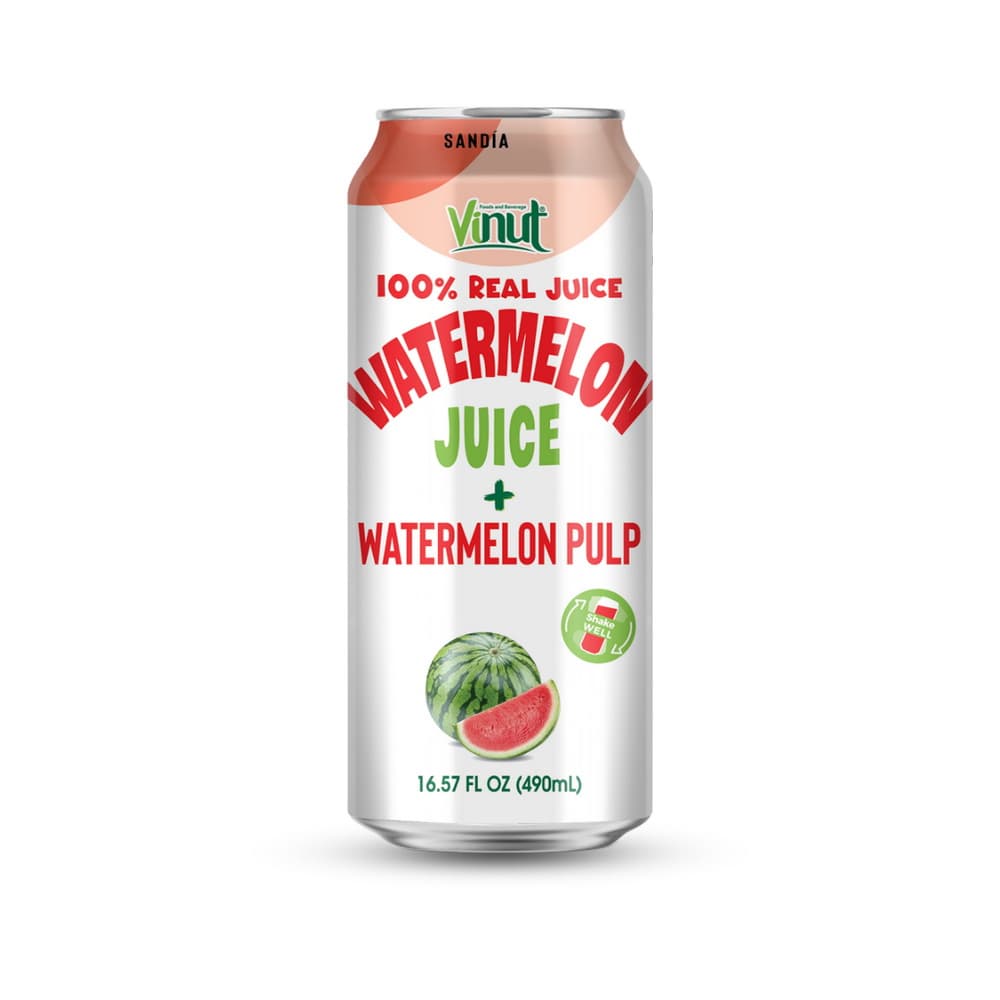 VINUT 100% Echt Watermeloensap met Watermeloenvruchtvlees, Blik, 490 ml (16.57 fl oz)