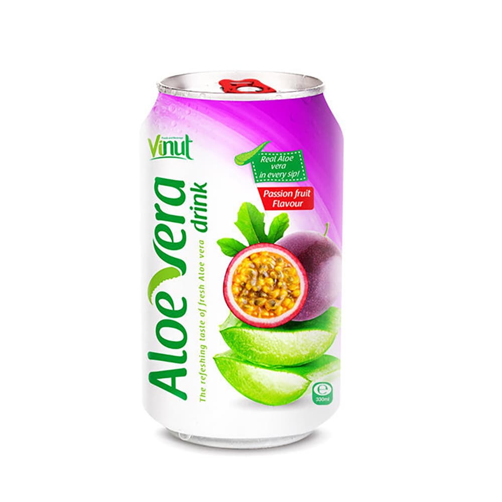 Vinut Aloe Vera Drink, Passion Fruit Flavor, 11.2 fl oz (330 mL) Can, Made with Real Aloe Vera