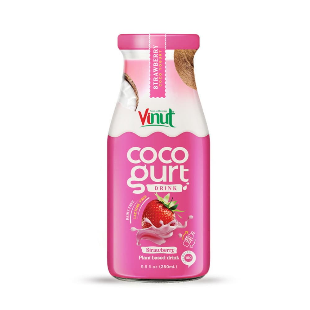VINUT Cocogurt Drank Aardbei, Plantaardige drank, Glazen fles, 280 mL (9.8 fl oz)