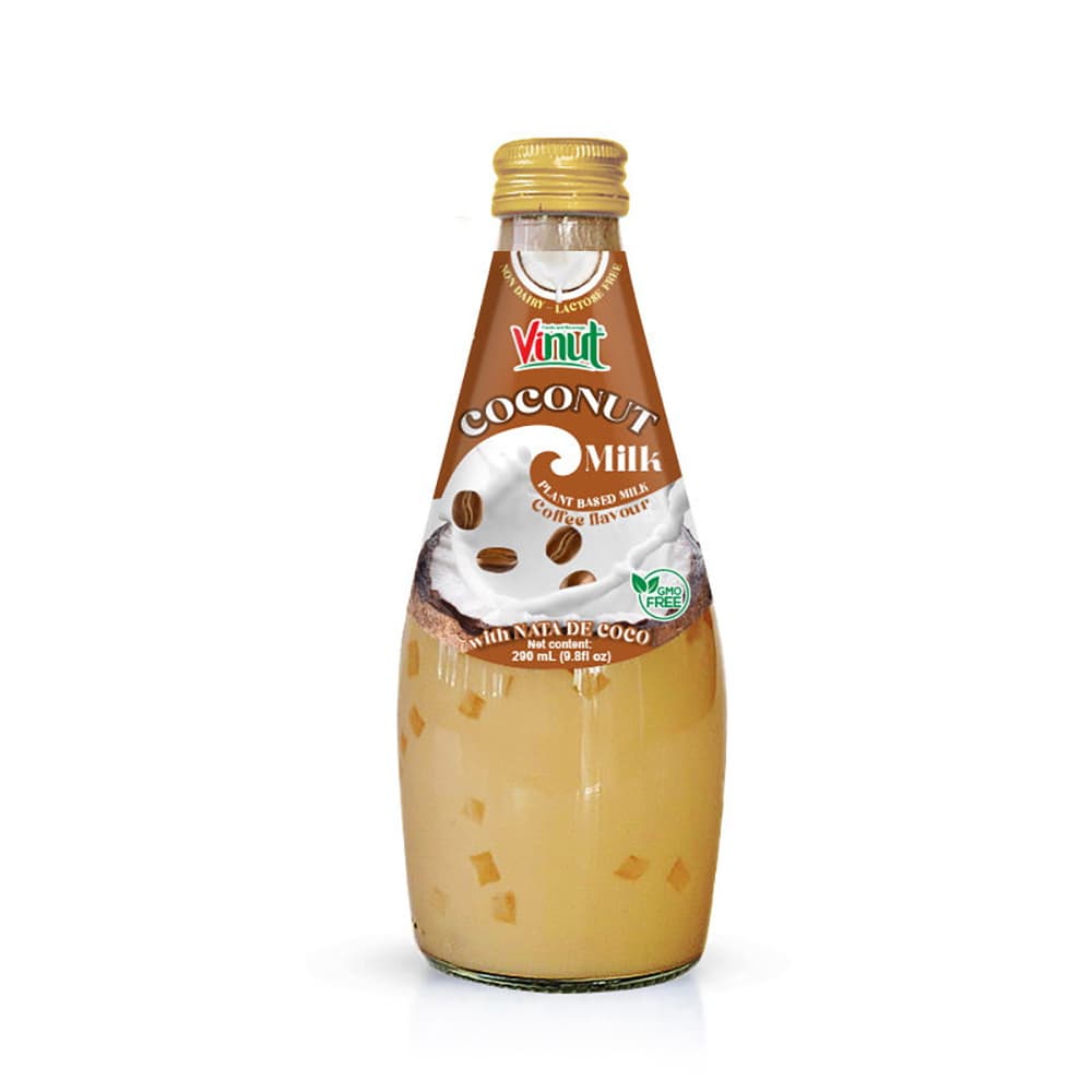 VINUT Kokosmelk, Koffiesmaak, Plantaardig, met Nata De Coco, 290 ml Glazen Fles
