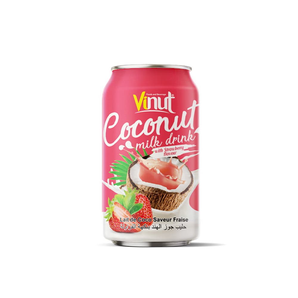 VINUT Kokosmelkdrank Aardbei Smaak, Blik, (330 mL)