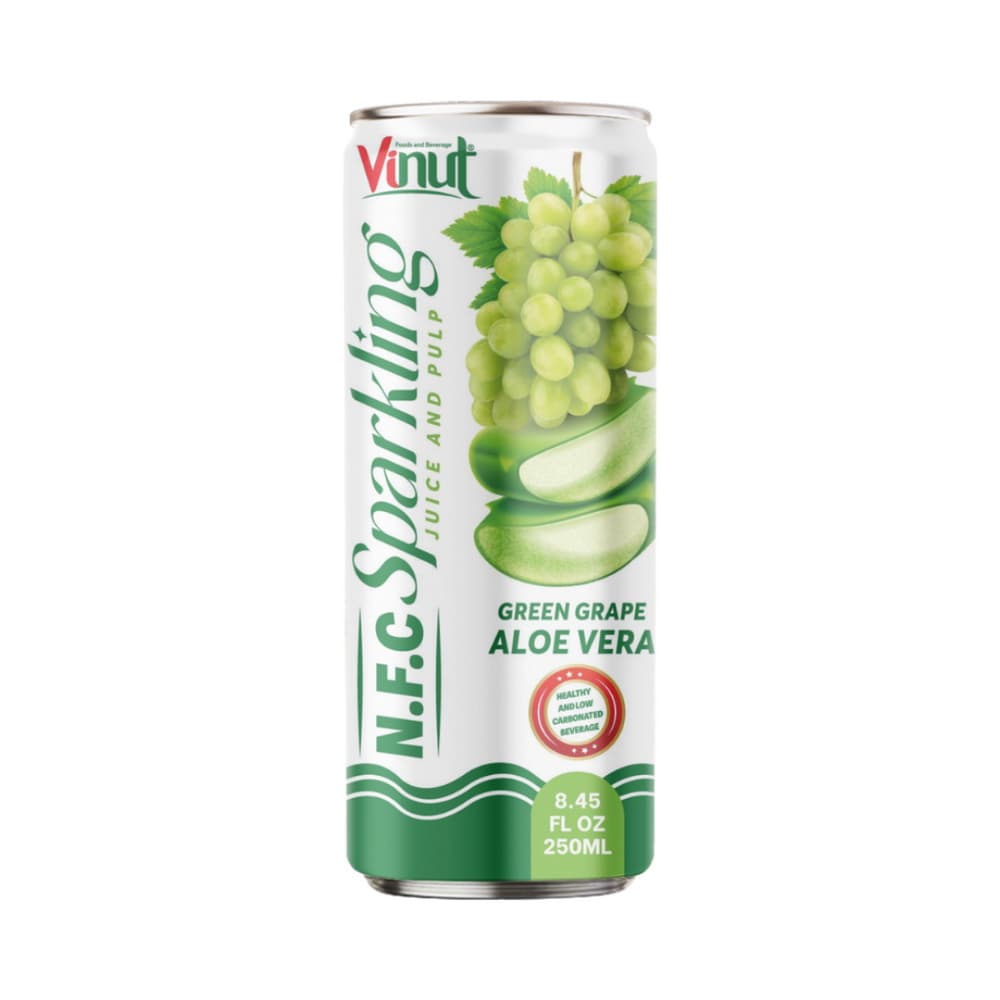 VINUT Groene Druif Aloë Vera N.F.C Sprankelende Drank met Vruchtvlees, Gezond en Licht Bruisend, Slim Can, 250 mL (8.45 fl oz)