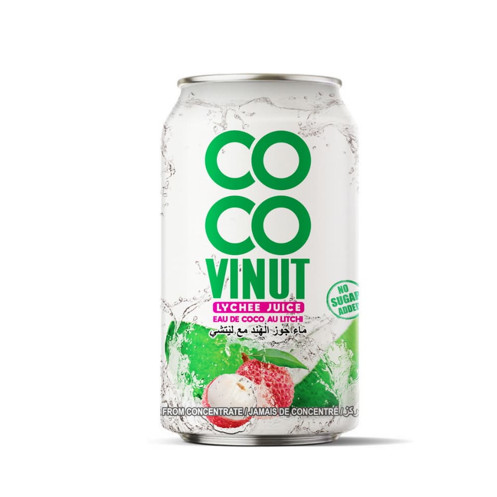 VINUT Kokoswater met Lycheesap, Zonder Toegevoegde Suiker, Blik, 330 mL