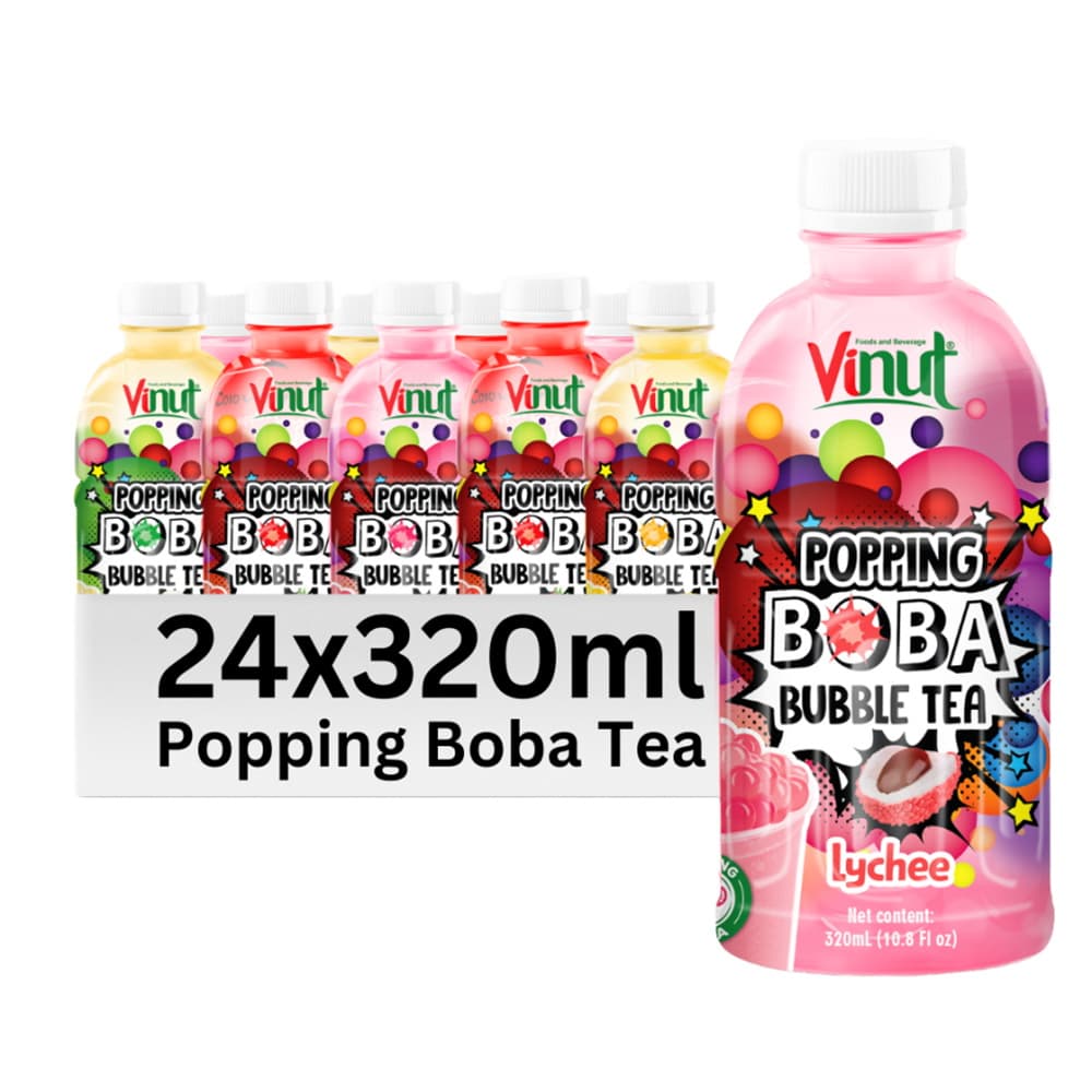 VINUT Lychee Popping Boba Bubble Tea, PET Fles, 10.8 fl oz (320 mL)