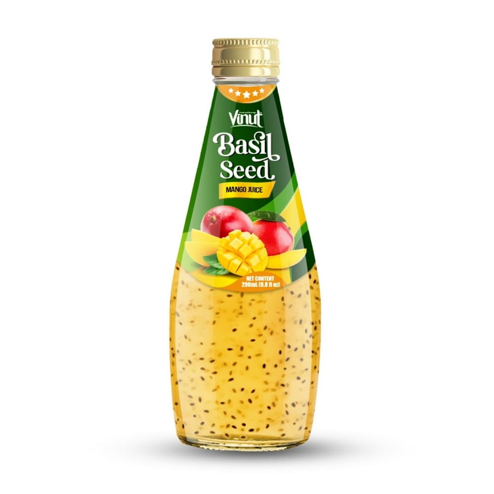 VINUT Vruchtendrank met basilicumzaad Mango, 9.8 fl oz (290 mL) Glazen Fles