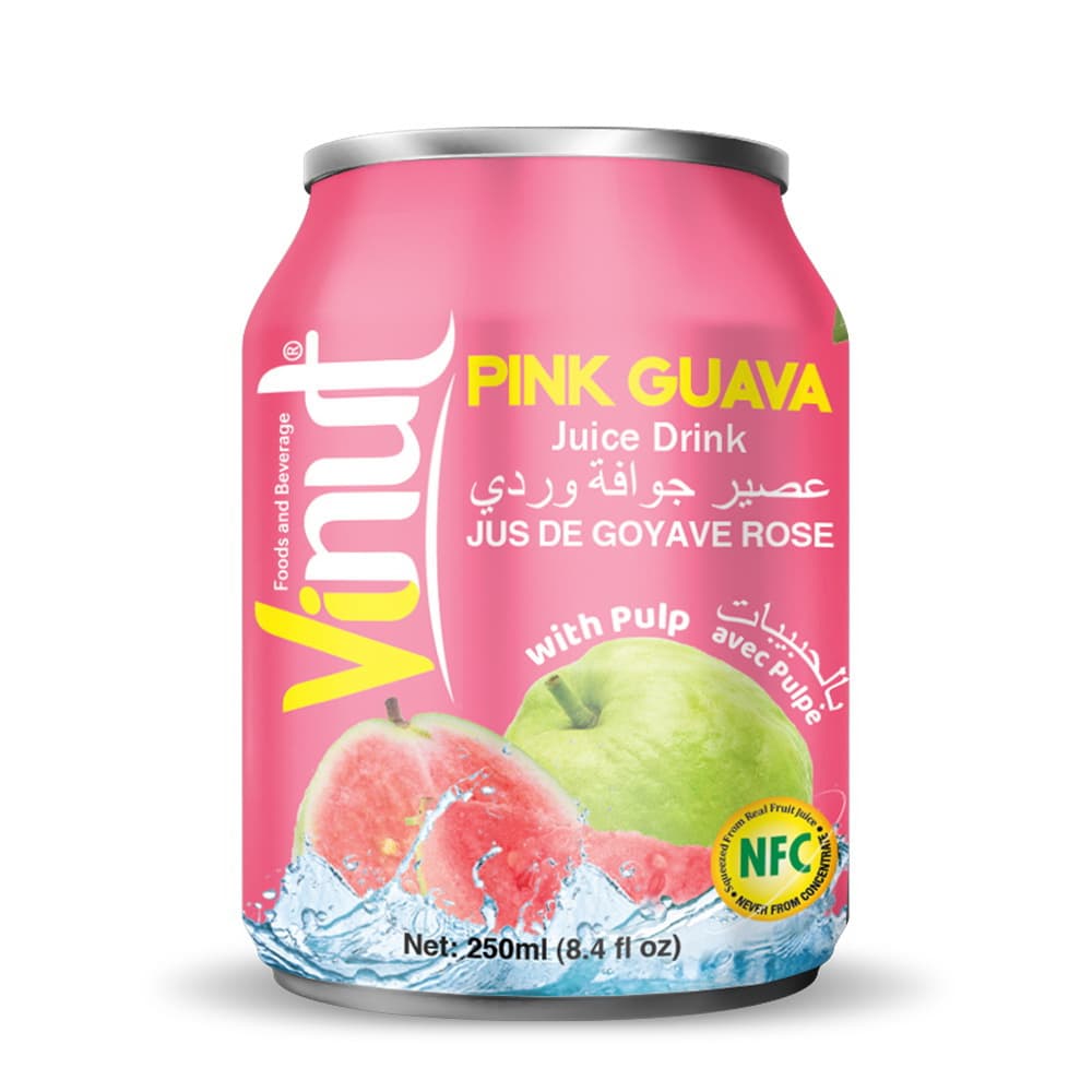 VINUT Pink Guava Juice Drink with Pulp, 8.4 fl oz (250 mL) Can