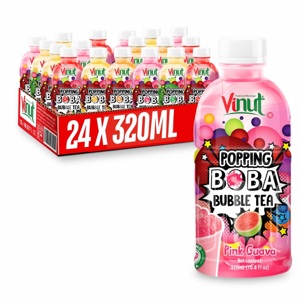 Vinut Pink Guava Popping Boba Bubble Tea, PET Bottle, 10.8 fl oz (320 mL)