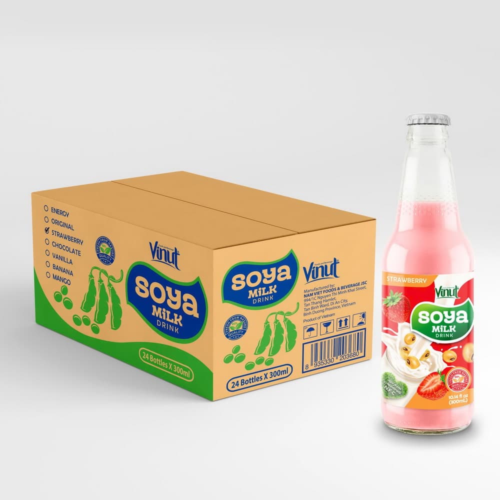 VINUT Sojadrank Aardbei, Non-GMO, 100% Pure Sojaboon, Glazen Fles, 10.14 fl oz (300 mL)