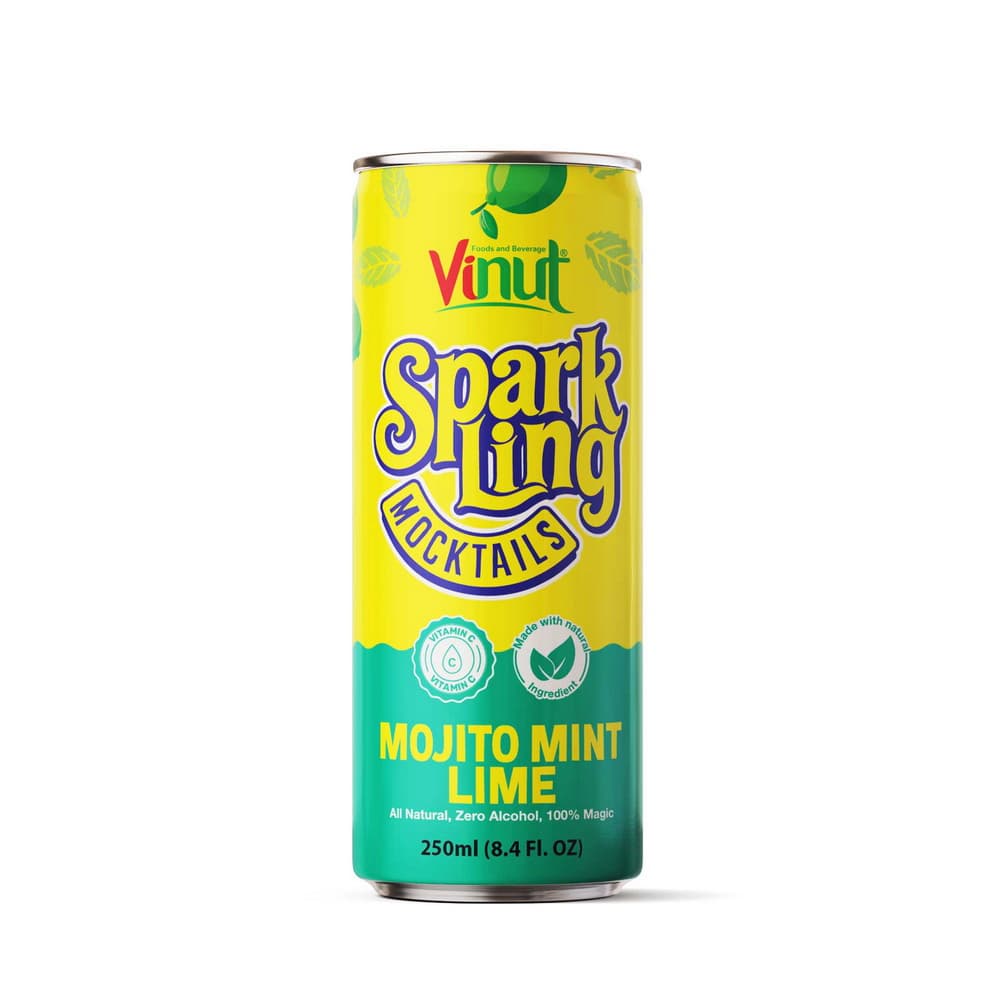 VINUT Bruisende Mocktail Mojito Munt Limoen, Alcoholvrij, Natuurlijk, Slank Blik, 8.4 fl oz 250 mL