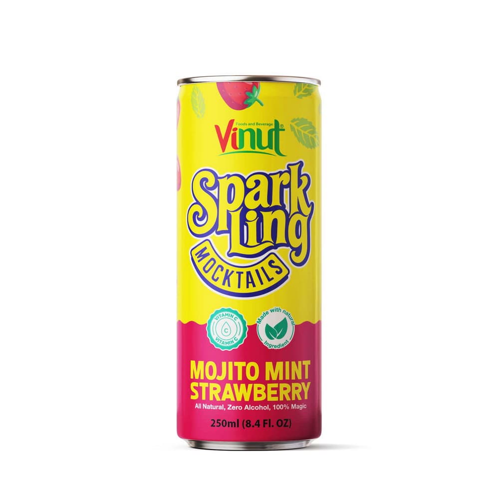 VINUT Bruisende Mocktail Mojito Munt Aardbei, Alcoholvrij, Natuurlijk, Slank Blik, 8.4 fl oz 250 mL