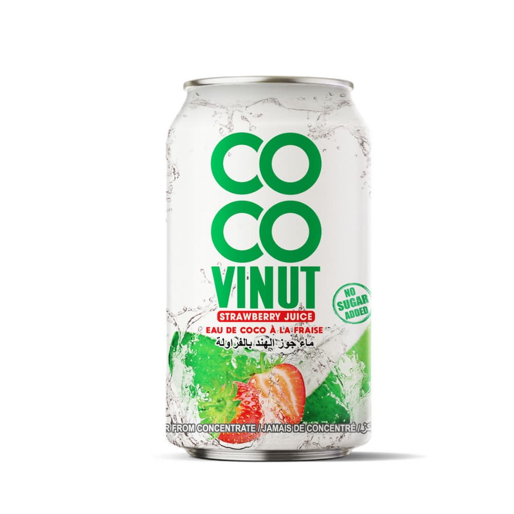 VINUT Kokoswater met Aardbeiensap, Zonder Toegevoegde Suiker, Blik, 330 mL