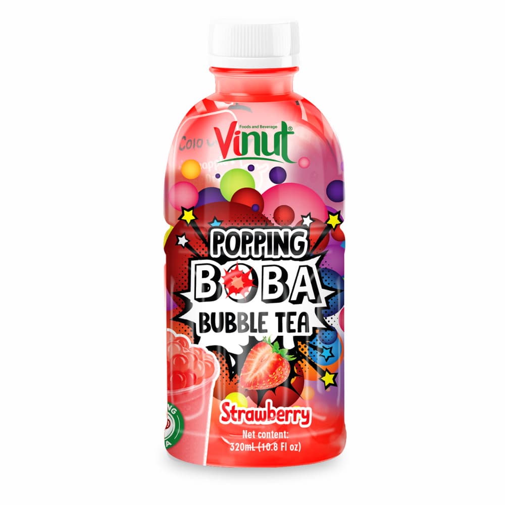 VINUT Aardbei Popping Boba Bubble Tea, PET Fles, 10.8 fl oz (320 ml)