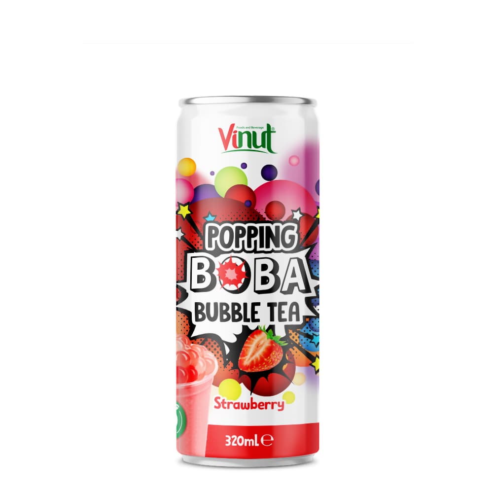 VINUT Aardbei Popping Boba Bubble Tea, Slim Can, 320 mL