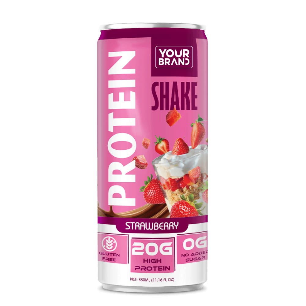VINUT Aardbei Eiwitshake, Glutenvrij, 20g Eiwit, 0g Toegevoegde Suiker, Slanke Blik, 330 ml